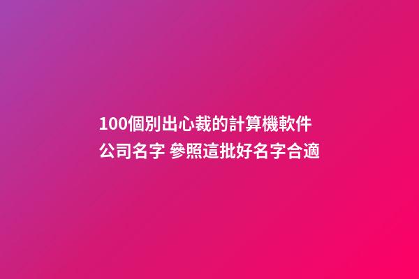 100個別出心裁的計算機軟件公司名字 參照這批好名字合適